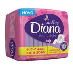 Absorvente Diana Active Seca C/Abas 12X8Unidade