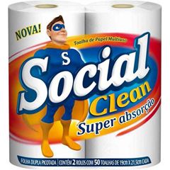 Toalha De Papel Folha Dupla Social Clean Super Absorc?o 2 Unidades