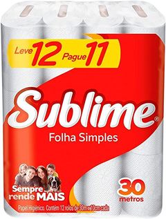 Papel Higienico Sublime Folha Simples Neutro 30M Leve 12 Pague 11 Und